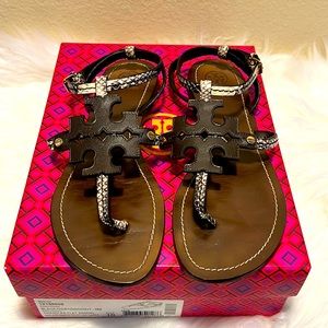 Tory Burch Black-Ivory/Coconut snake print flat sandal size 10